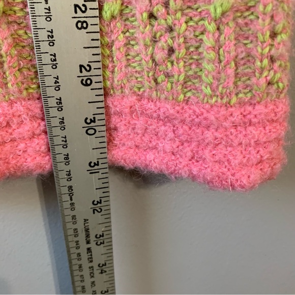 Vintage Oilily wool blend neon‎ pink/yellow cableknit cardigan sweater. Size S - Picture 9 of 12